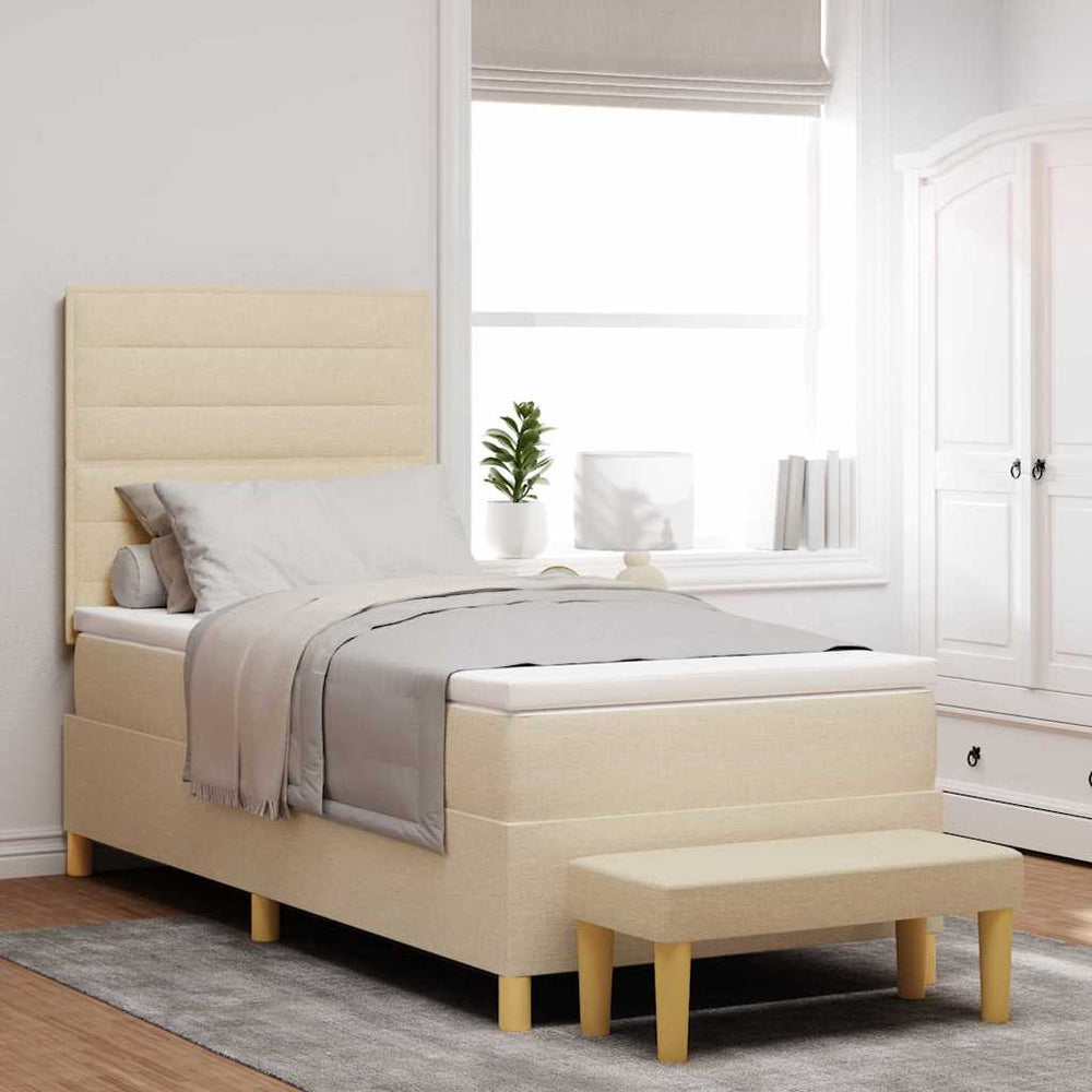 vidaXL Box Spring Bed with Pillows and Headboard Cream 200 x 90 cm Fabric