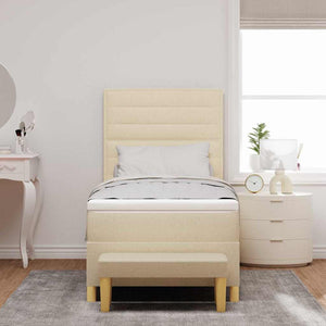 vidaXL Box Spring Bed with Pillows and Headboard Cream 200 x 90 cm Fabric