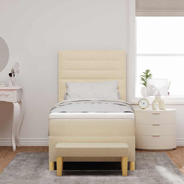 vidaXL Box Spring Bed with Pillows and Headboard Cream 200 x 90 cm Fabric