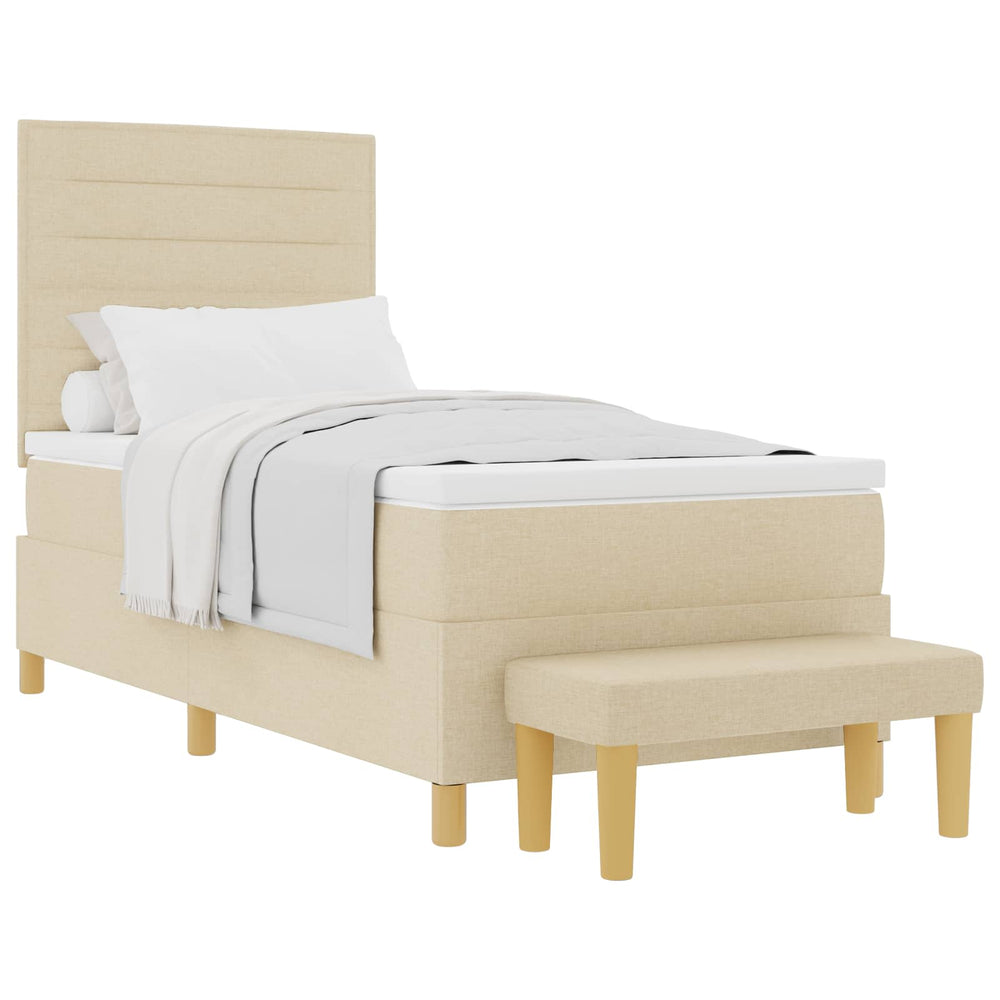 vidaXL Box Spring Bed with Pillows and Headboard Cream 200 x 90 cm Fabric