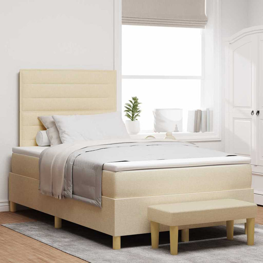 vidaXL Box Spring Bed with Cushions and Headboard Cream 190 x 120 cm Fabric