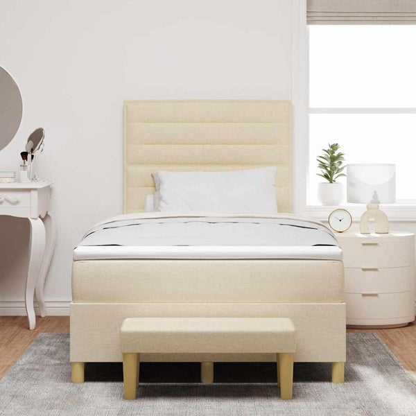 vidaXL Box Spring Bed with Cushions and Headboard Cream 190 x 120 cm Fabric