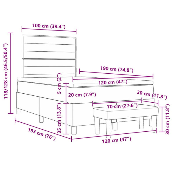 vidaXL Box Spring Bed with Cushions and Headboard Cream 190 x 120 cm Fabric