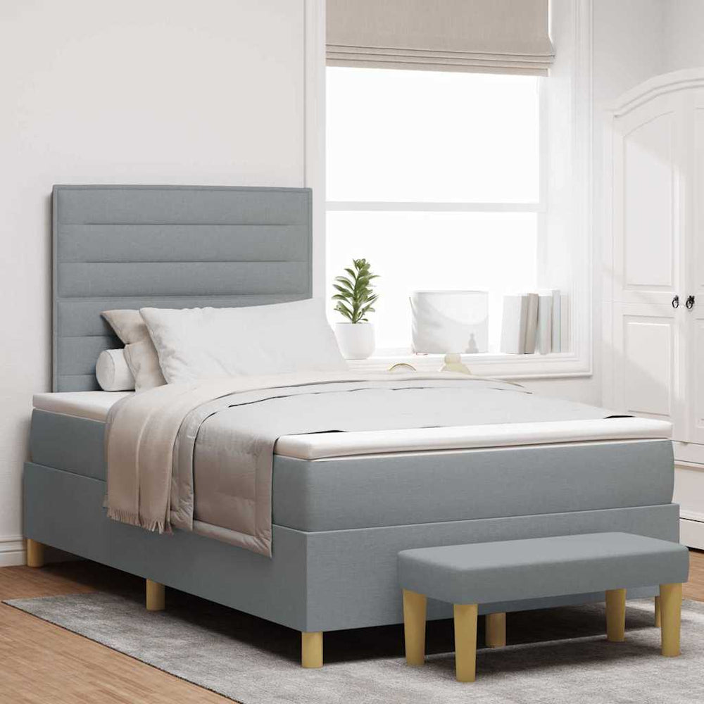 vidaXL Box Spring Bed with Headboard Light Gray 200 x 120 cm Fabric