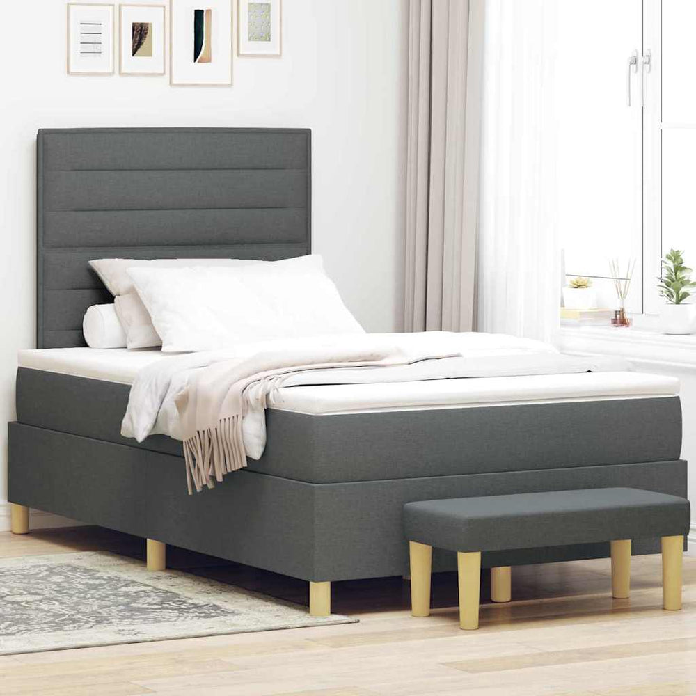 vidaXL Box Spring Bed with Headboard Dark Grey 200 x 120 cm Fabric
