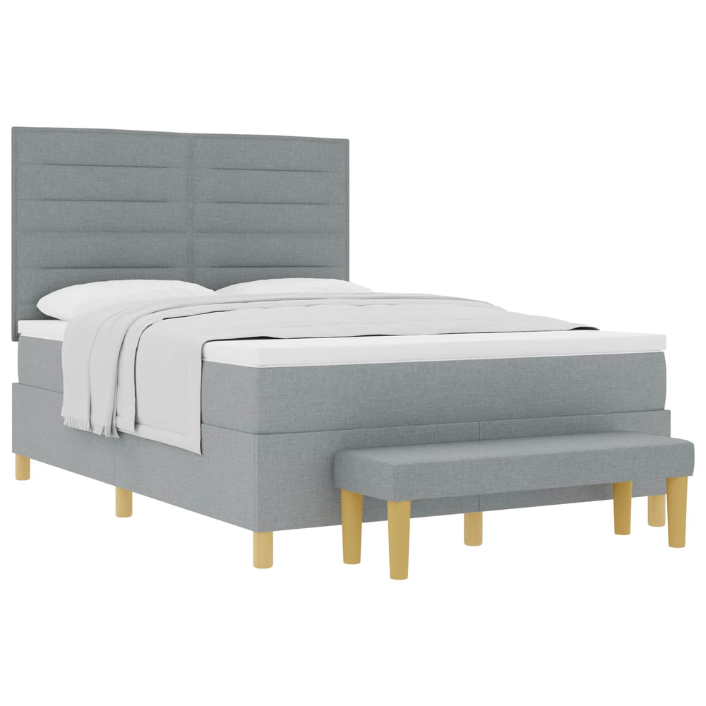 vidaXL Box Spring Bed with Cushions Light Grey 200 x 140 cm Fabric