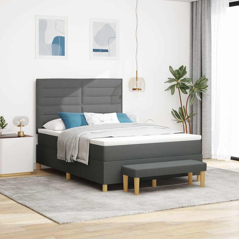 vidaXL Box Spring Bed with Pillows Dark Gray 200 x 140 cm Fabric