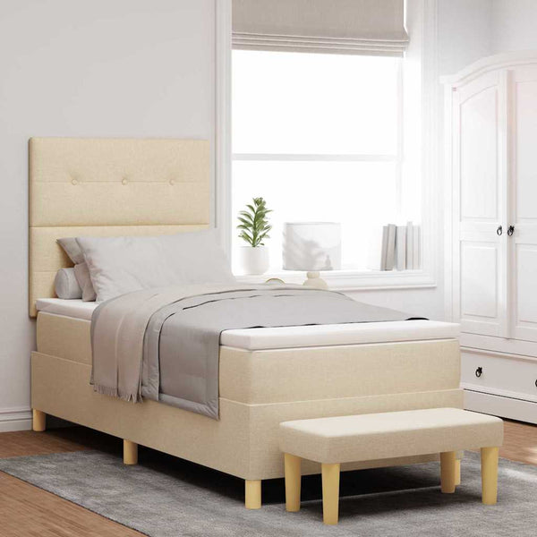 vidaXL Box Spring Bed with Pillows and Headboard Cream 200 x 80 cm Fabric
