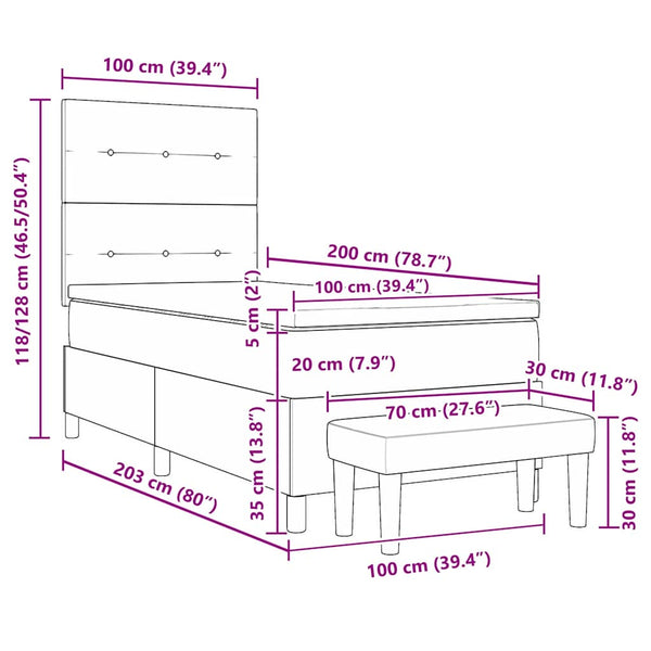 vidaXL Box Spring Bed with Pillows and Headboard Taupe 200 x 100 cm Fabric