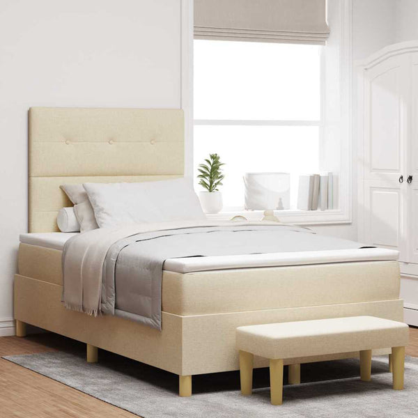 vidaXL Box Spring Bed with Headboard Cream 190 x 120 cm Fabric