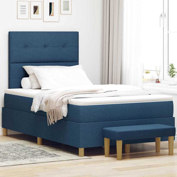 vidaXL Box Spring Bed with Headboard Blue 190 x 120 cm Fabric