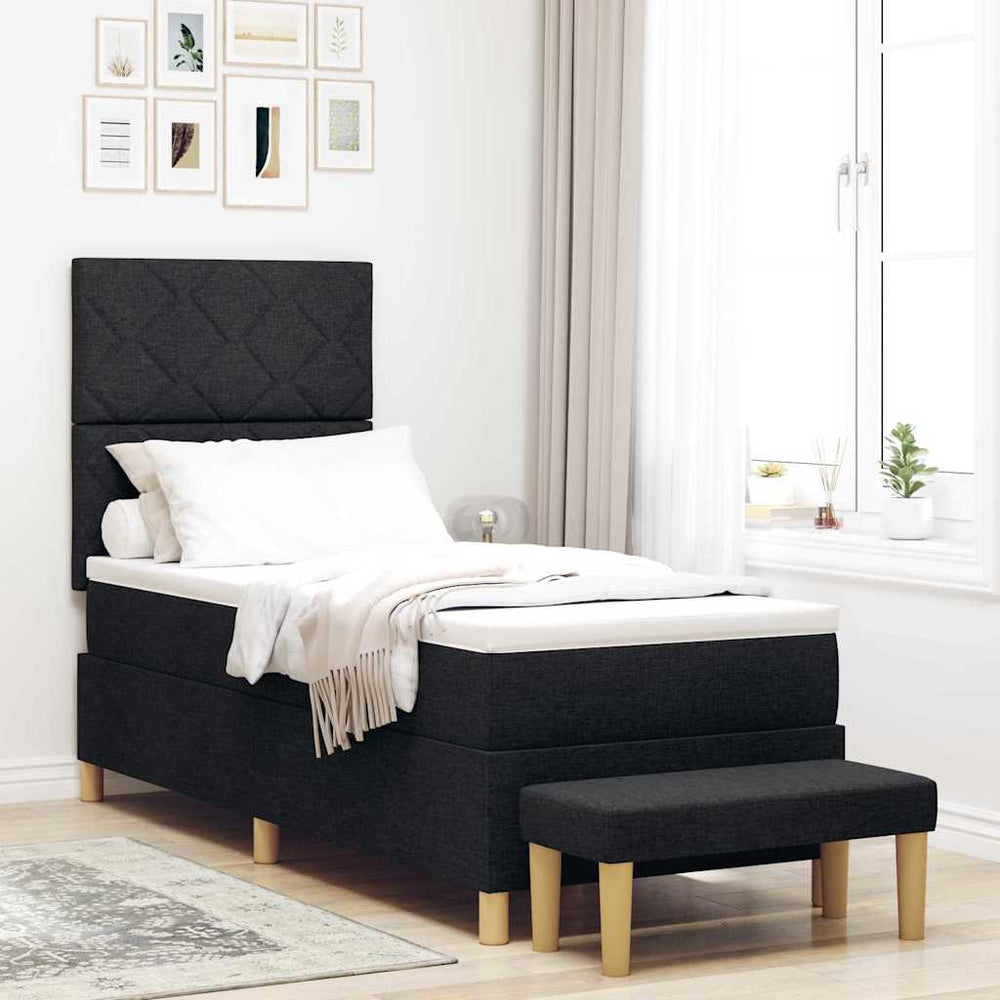 vidaXL Box Spring Bed with Pillows and Headboard Black 200 x 80 cm Fabric