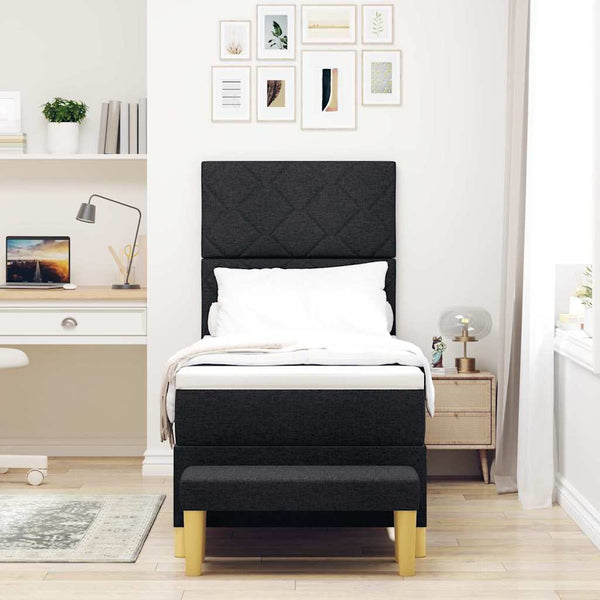 vidaXL Box Spring Bed with Pillows and Headboard Black 200 x 80 cm Fabric