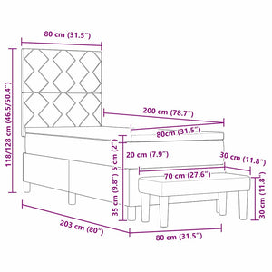 vidaXL Box Spring Bed with Pillows and Headboard Black 200 x 80 cm Fabric