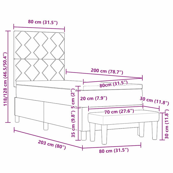 vidaXL Box Spring Bed with Pillows and Headboard Black 200 x 80 cm Fabric