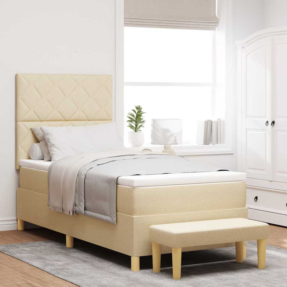 vidaXL Box Spring Bed with Pillows and Headboard Cream 200 x 100 cm Fabric