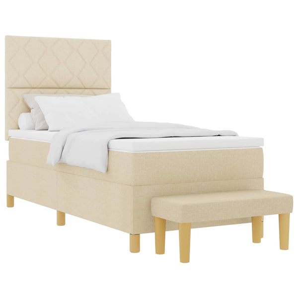 vidaXL Box Spring Bed with Pillows and Headboard Cream 200 x 100 cm Fabric