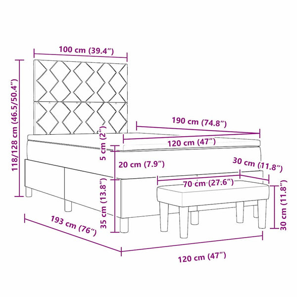 vidaXL Box Spring Bed with Cushions Light Grey 190 x 120 cm Fabric