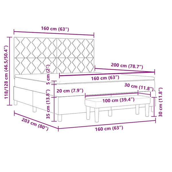 vidaXL Box Spring Bed with Pillows Black 200 x 160 cm Fabric