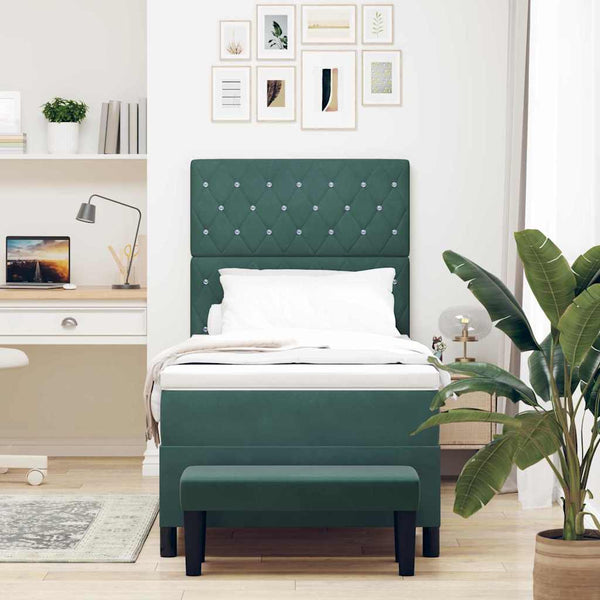 vidaXL Box Spring Bed with Pillows Dark Green 200 x 100 cm Velvet
