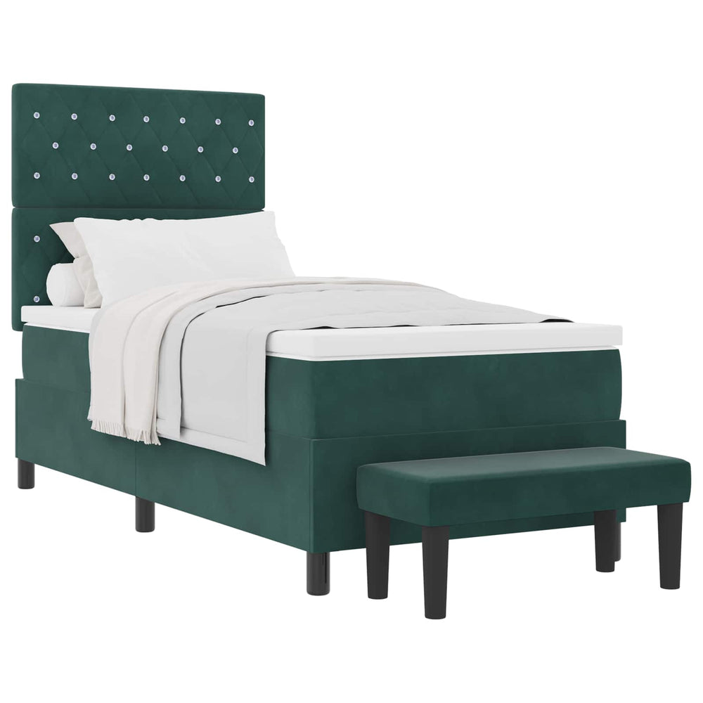 vidaXL Box Spring Bed with Pillows Dark Green 200 x 100 cm Velvet