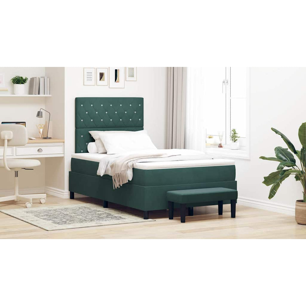 vidaXL Box spring bed with headboard Dark green 190 x 120 cm Velvet