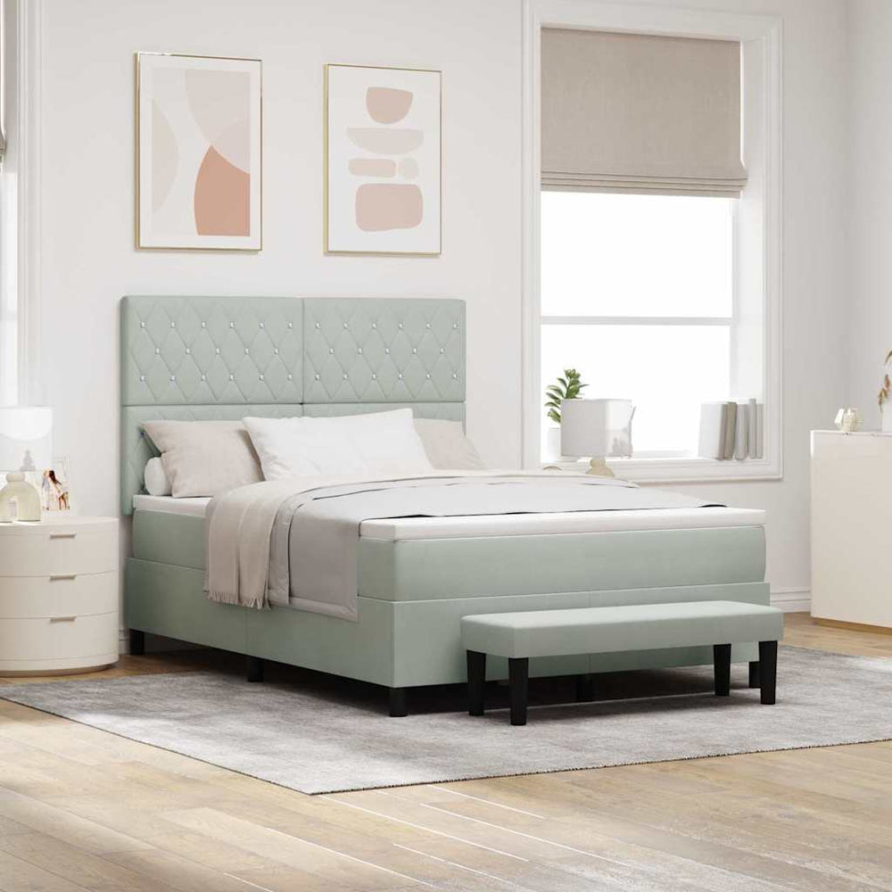 vidaXL Box Spring Bed with Pillows Light Grey 200 x 140 cm Velvet