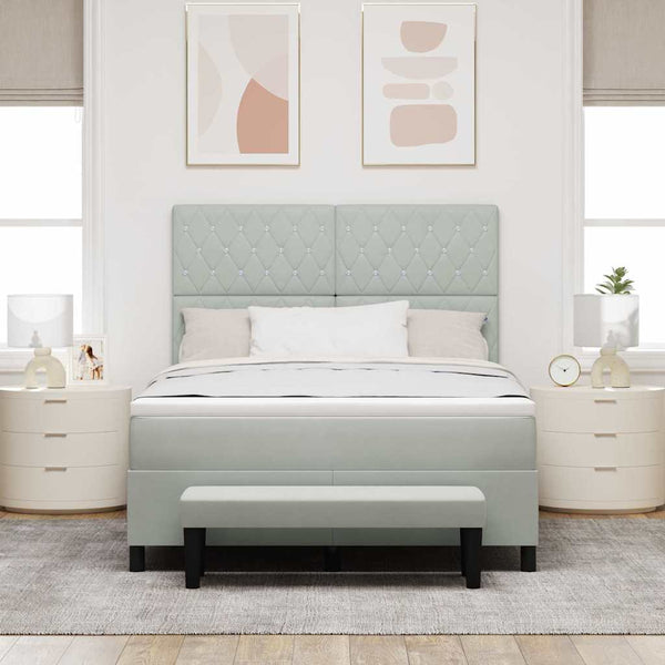 vidaXL Box Spring Bed with Pillows Light Grey 200 x 140 cm Velvet