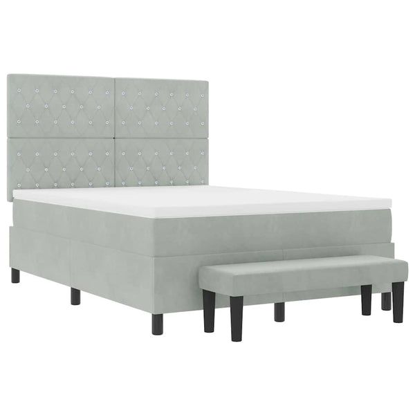 vidaXL Box Spring Bed with Pillows Light Grey 200 x 140 cm Velvet