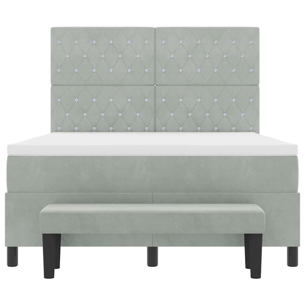 vidaXL Box Spring Bed with Pillows Light Grey 200 x 140 cm Velvet
