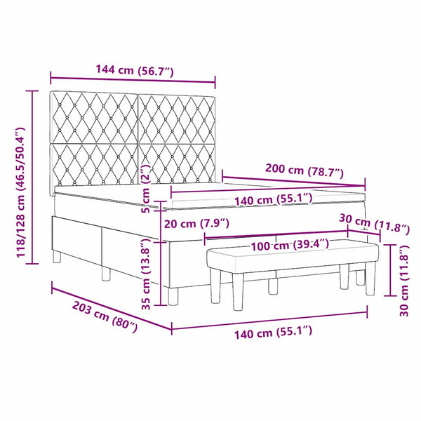 vidaXL Box Spring Bed with Pillows Light Grey 200 x 140 cm Velvet