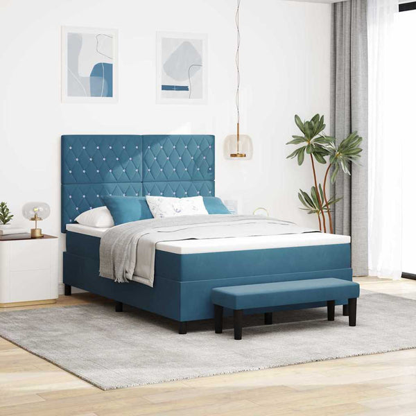 vidaXL Box Spring Bed with Pillows Dark Blue 200 x 140 cm Velvet