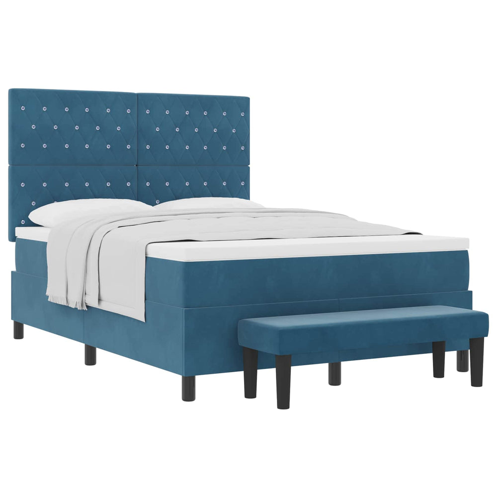 vidaXL Box Spring Bed with Pillows Dark Blue 200 x 140 cm Velvet
