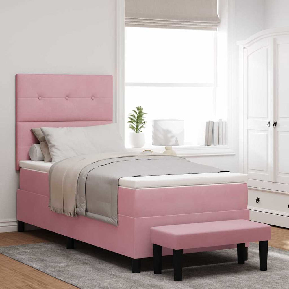 vidaXL Box Spring Bed with Pillows and Headboard Pink 190 x 90 cm Velvet