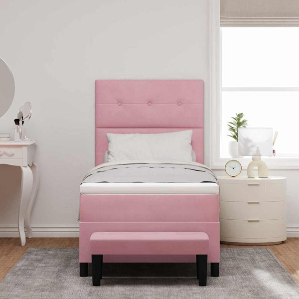 vidaXL Box Spring Bed with Pillows and Headboard Pink 190 x 90 cm Velvet
