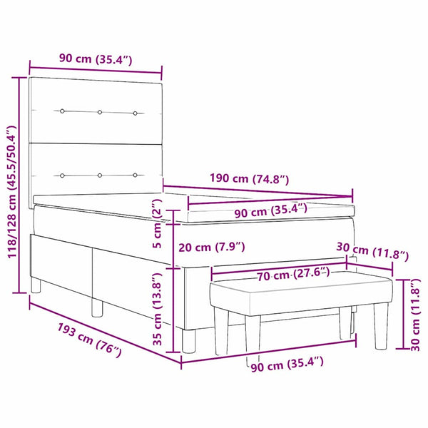 vidaXL Box Spring Bed with Pillows and Headboard Pink 190 x 90 cm Velvet