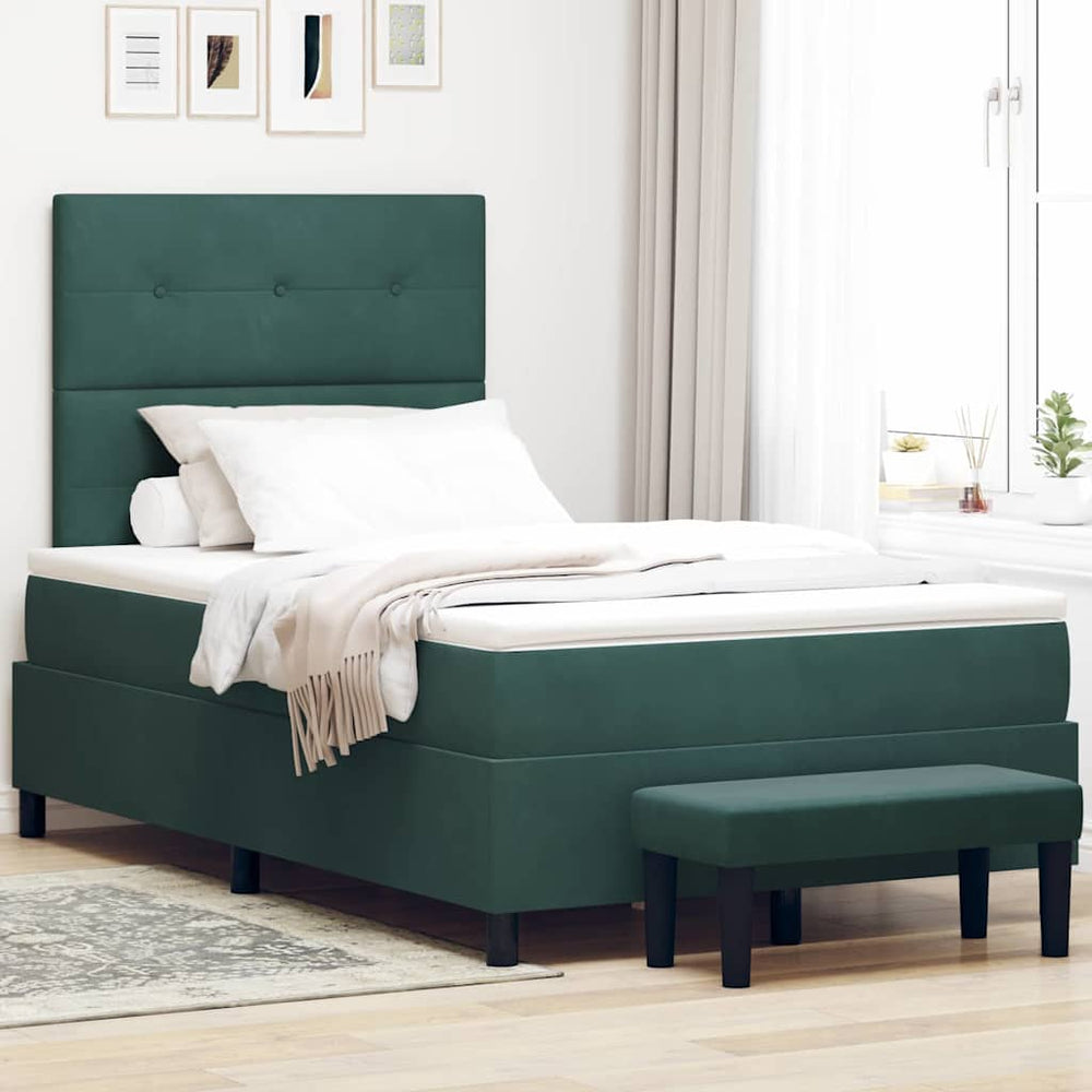 vidaXL Box Spring Bed with Pillows Dark Green 190 x 120 cm Velvet