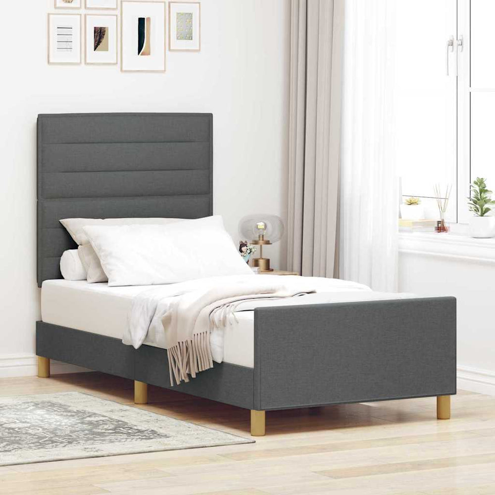 vidaXL Bed Frame with Headboard Dark Grey 90 x 190 cm Fabric