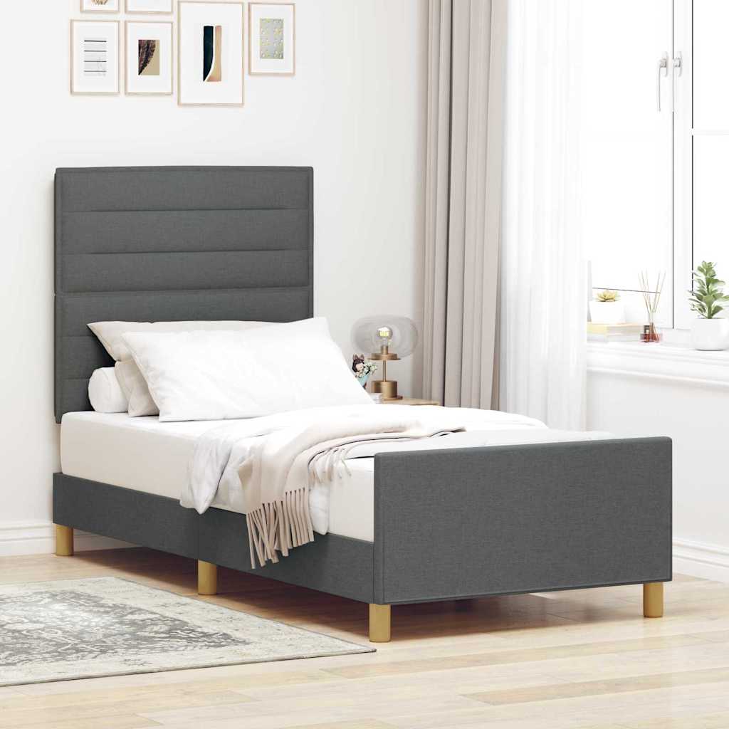 vidaXL Bed Frame with Headboard Dark Grey 90 x 200 cm Fabric