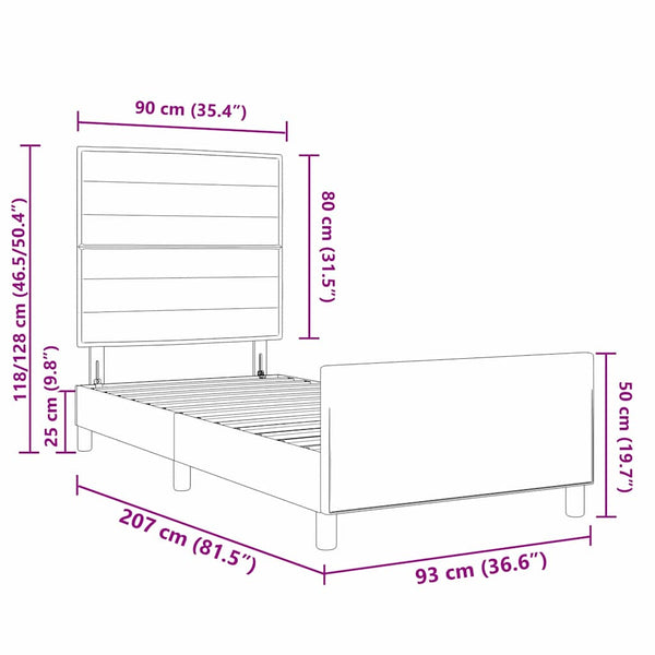 vidaXL Bed Frame with Headboard Dark Grey 90 x 200 cm Fabric