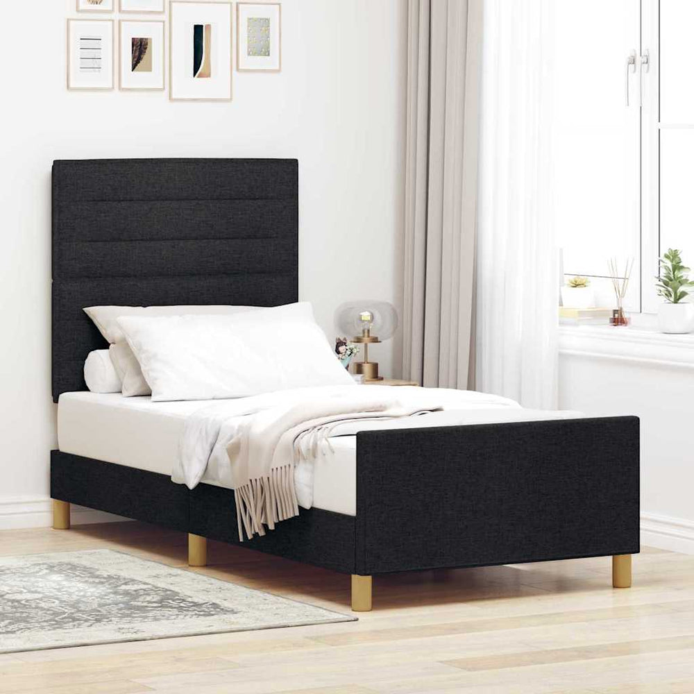 vidaXL Bed Frame with Headboard Black 90 x 200 cm Fabric