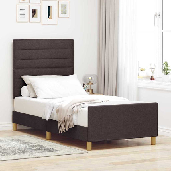 vidaXL Bed Frame with Headboard Dark Brown 90 x 200 cm Fabric
