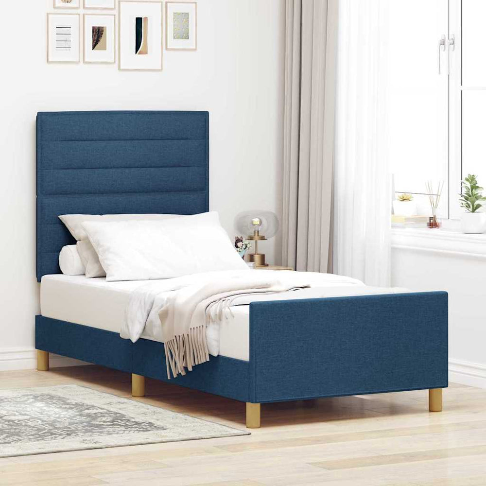 vidaXL Bed Frame with Headboard Blue 90 x 200 cm Fabric