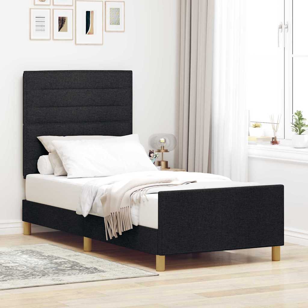 vidaXL Bed Frame with Headboard Black 100 x 200 cm Fabric