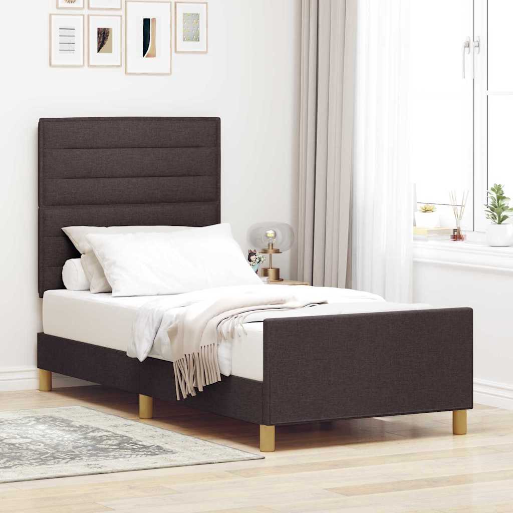 vidaXL Bed Frame with Headboard Dark Brown 100 x 200 cm Fabric