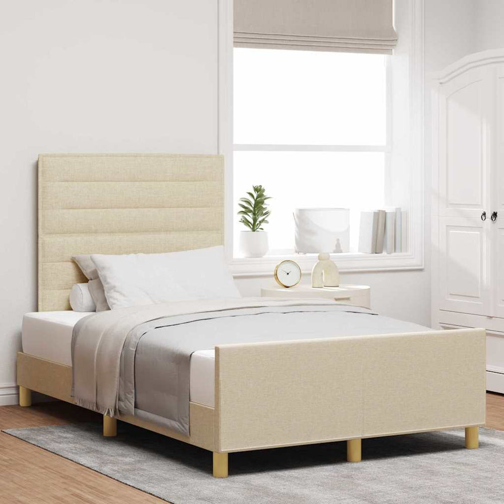vidaXL Bed Frame with Headboard Cream 120 x 200 cm Fabric