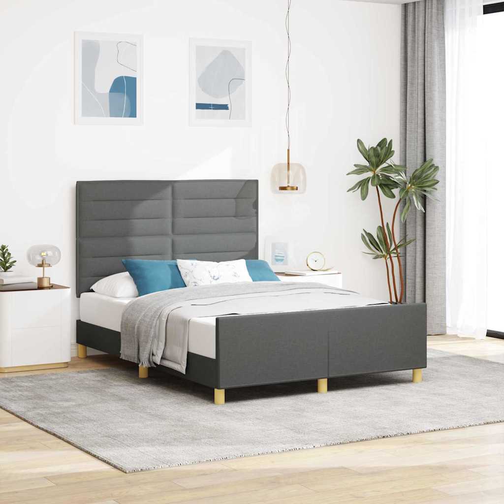 vidaXL Bed Frame with Headboard Dark Grey 140 x 190 cm Fabric