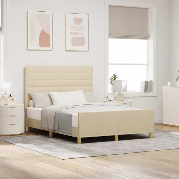 vidaXL Bed Frame with Headboard Cream 140 x 190 cm Fabric