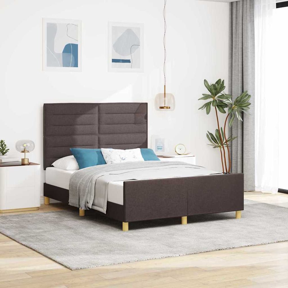 vidaXL Bed Frame with Headboard Dark Brown 140 x 200 cm Fabric
