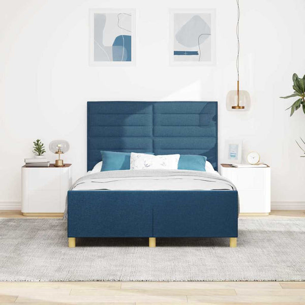 vidaXL Bed Frame with Headboard Blue 140 x 200 cm Fabric